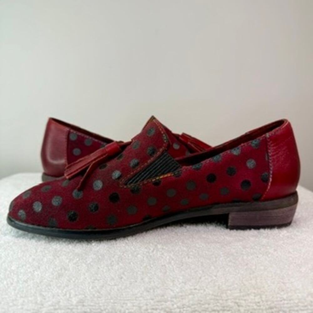 Laura Vita Burgundy Polka Dot Tassel Loafers Women’s 7.5 Suede Shoes - Picture 13 of 14